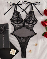 Lace Embroidery Open Back Bodysuit